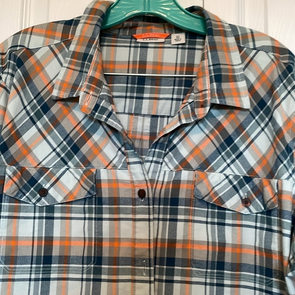 L.L.BEAN women’s XL Plaid Shirt Organic Cotton Blend. Green, Orange, Blue, Sage